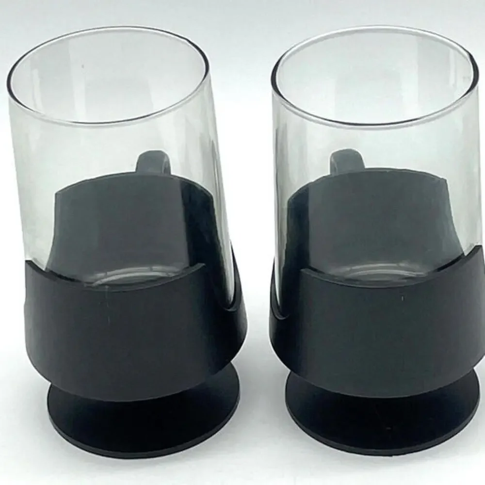 Retro Black‎ Handle Pedestal 8oz Glass Mugs Corning Hot Cold GLAS SNAP